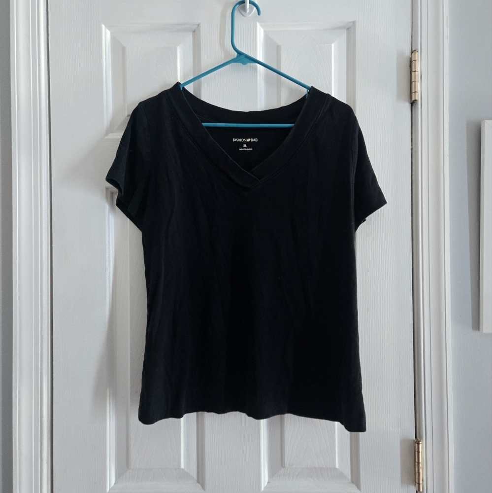 Fashion Bug Black Short Sleeve V Neck Top